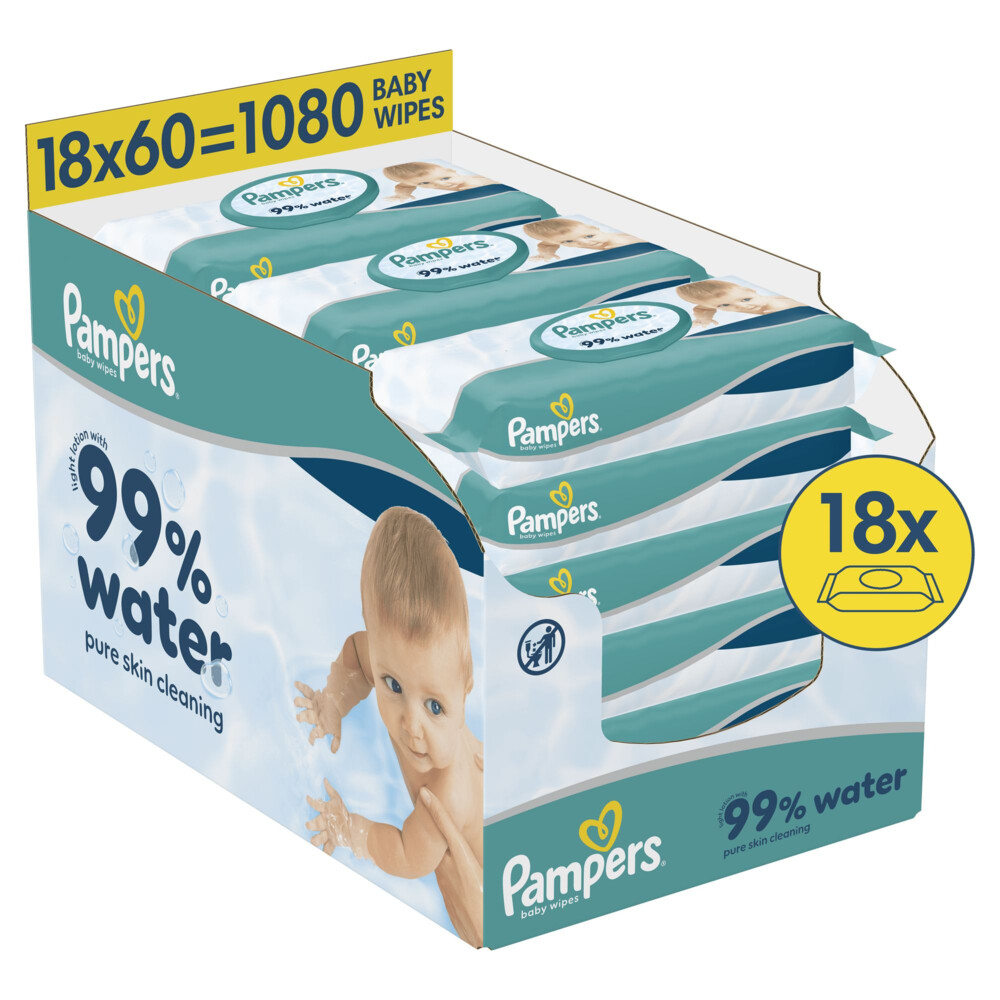 Pampers 99% Water Babydoekjes - 18 Verpakkingen Van 60 Doekjes = 1080 Billendoekjes