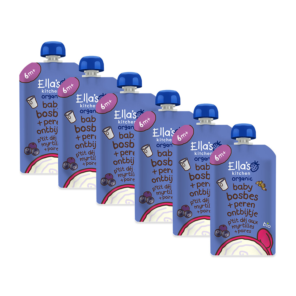 6x Ella's Kitchen Biologisch Knijpzakje 6+m Bosbessen & Peer 100 gr
