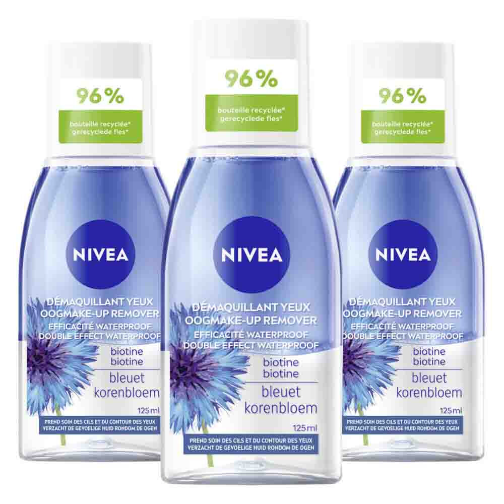 3x NIVEA Oogmake-Up Remover Double Effect Waterproof 125 ml