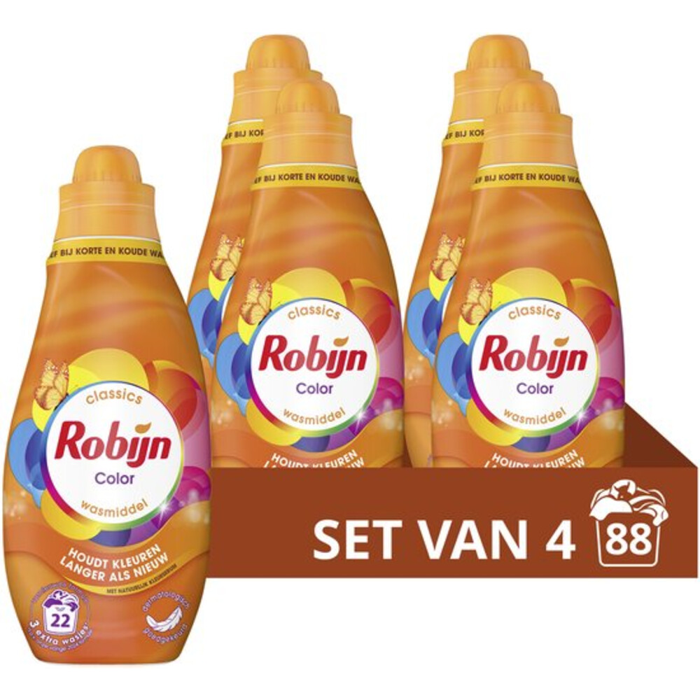 4x Robijn Klein & Krachtig Wasmiddel Color 22 Wasbeurten 665 ml