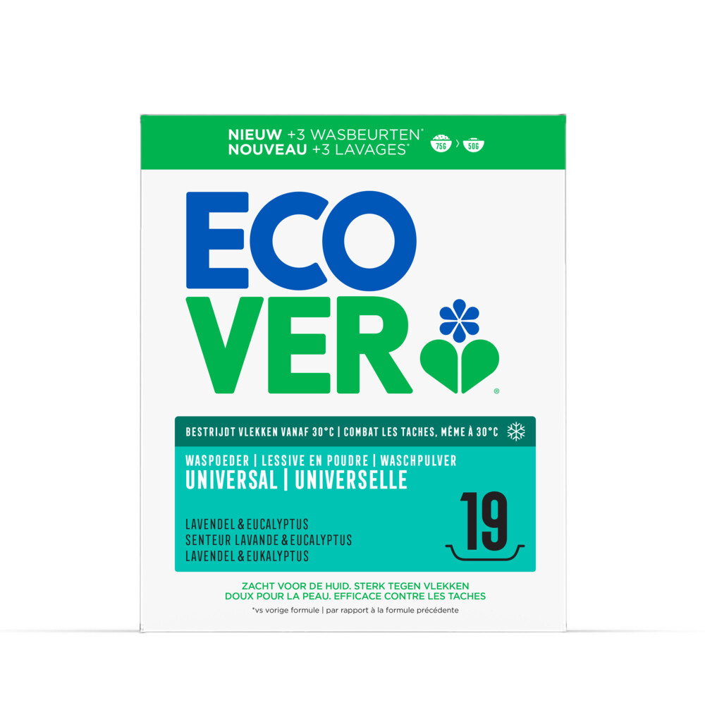 2+1 gratis: Ecover Waspoeder Universal 19 Wasbeurten 950 gr