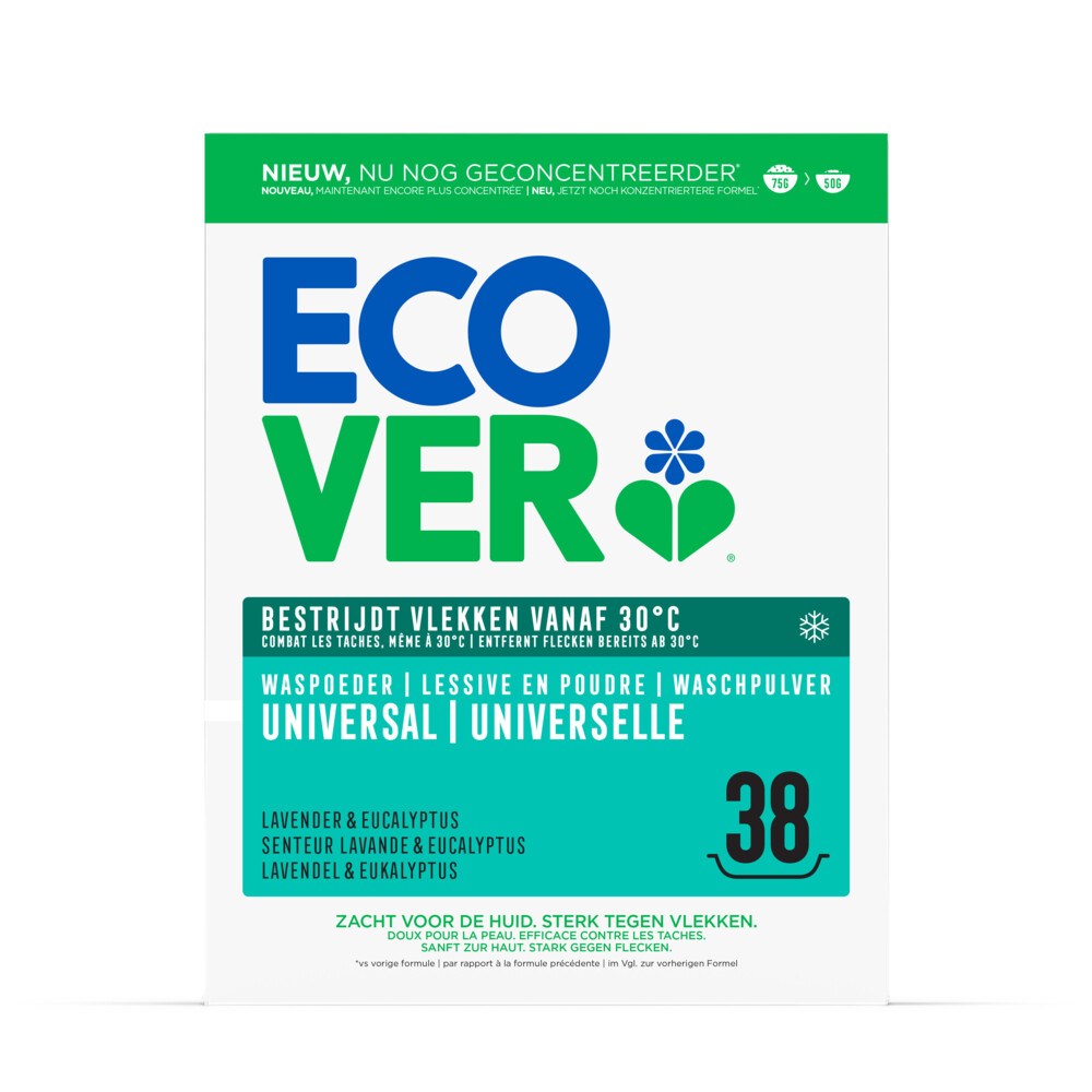 2+1 gratis: Ecover Waspoeder Universal 38 Wasbeurten 1,9 kg