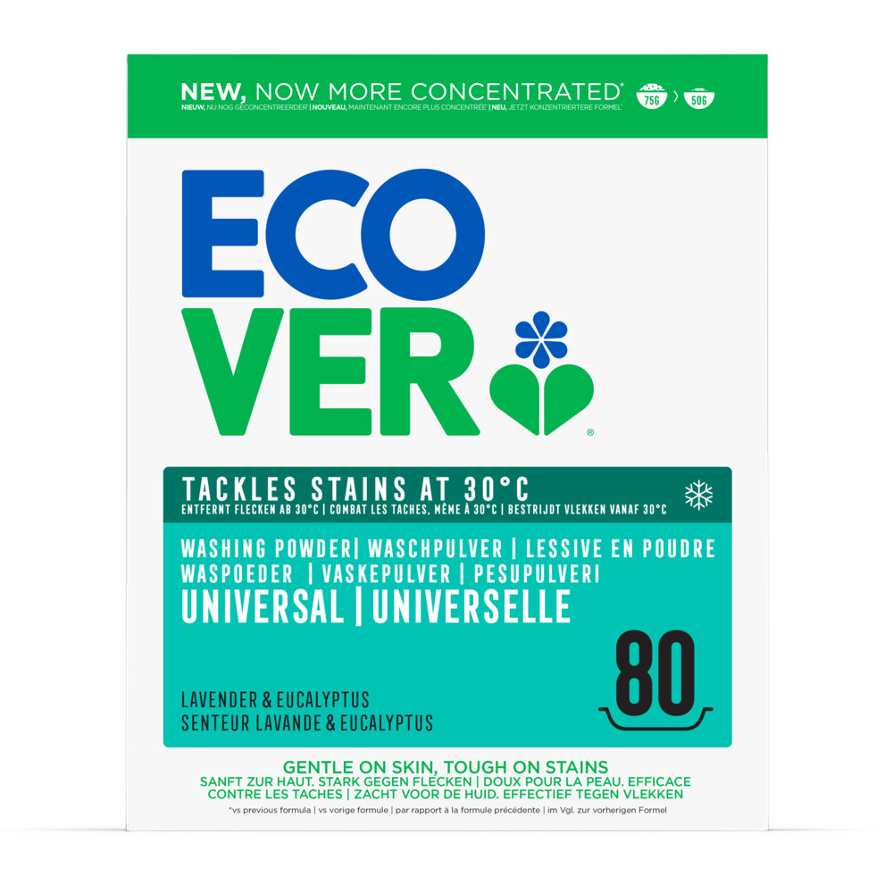 2+1 gratis: Ecover Waspoeder Universal 80 Wasbeurten 4 kg