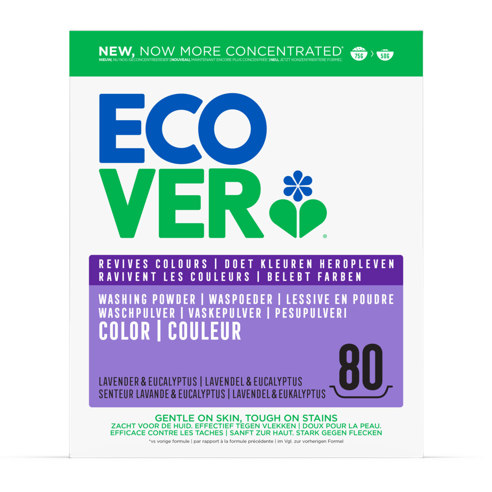 2+1 gratis: Ecover Waspoeder Colour 80 Wasbeurten 4 kg