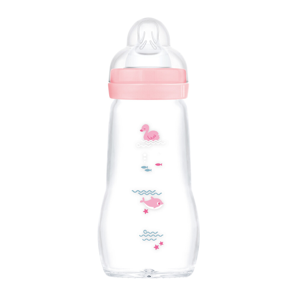 MAM Feel Good Glass Babyfles Roze 0+ mnd 260 ml