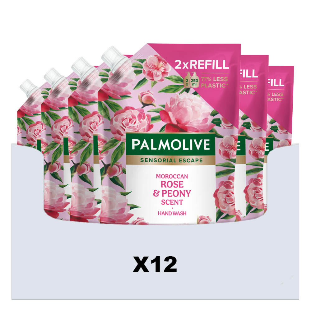 12x Palmolive Handzeep Navulling Doypack Sensorial Escape Moroccan Rose Peony 500 ml