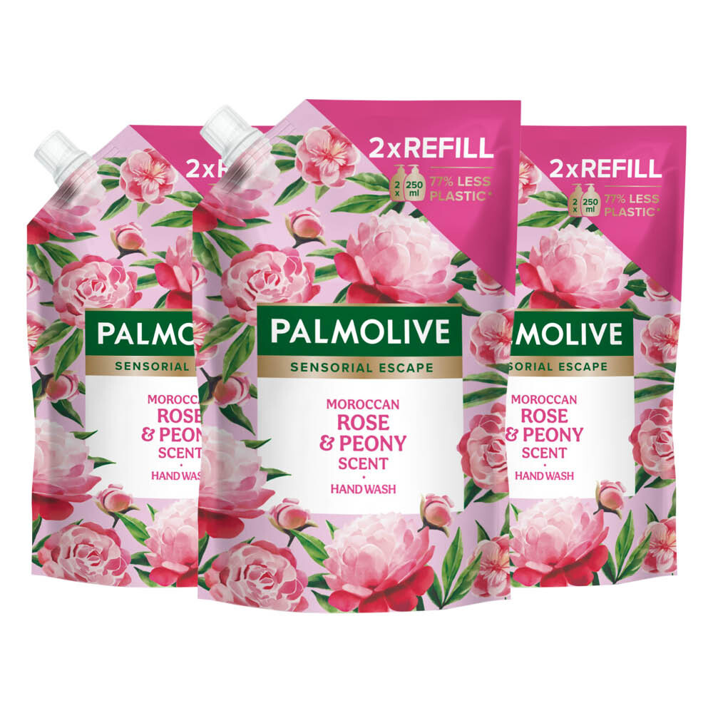 3x Palmolive Handzeep Navulling Doypack Sensorial Escape Moroccan Rose Peony 500 ml