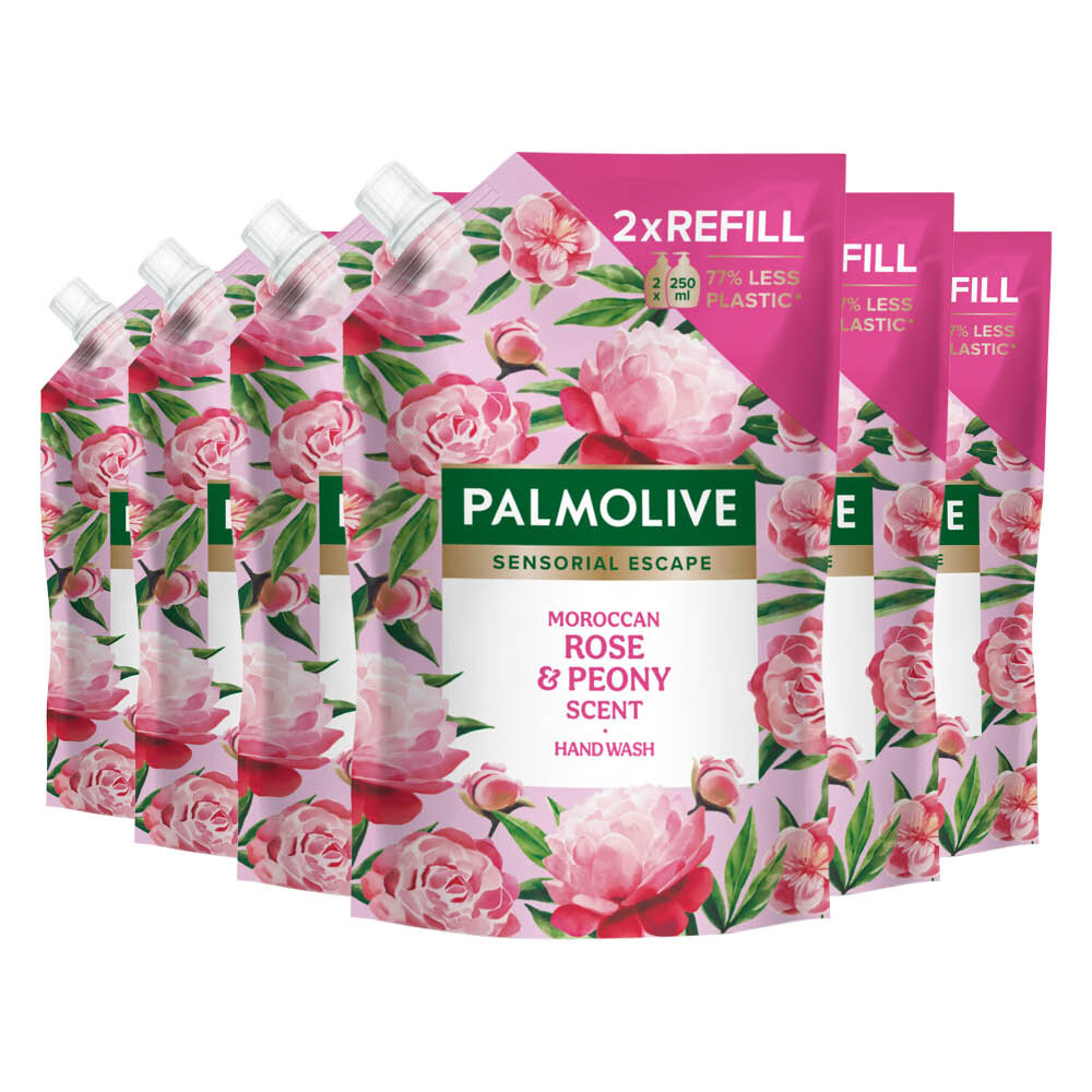 6x Palmolive Handzeep Navulling Doypack Sensorial Escape Moroccan Rose Peony 500 ml
