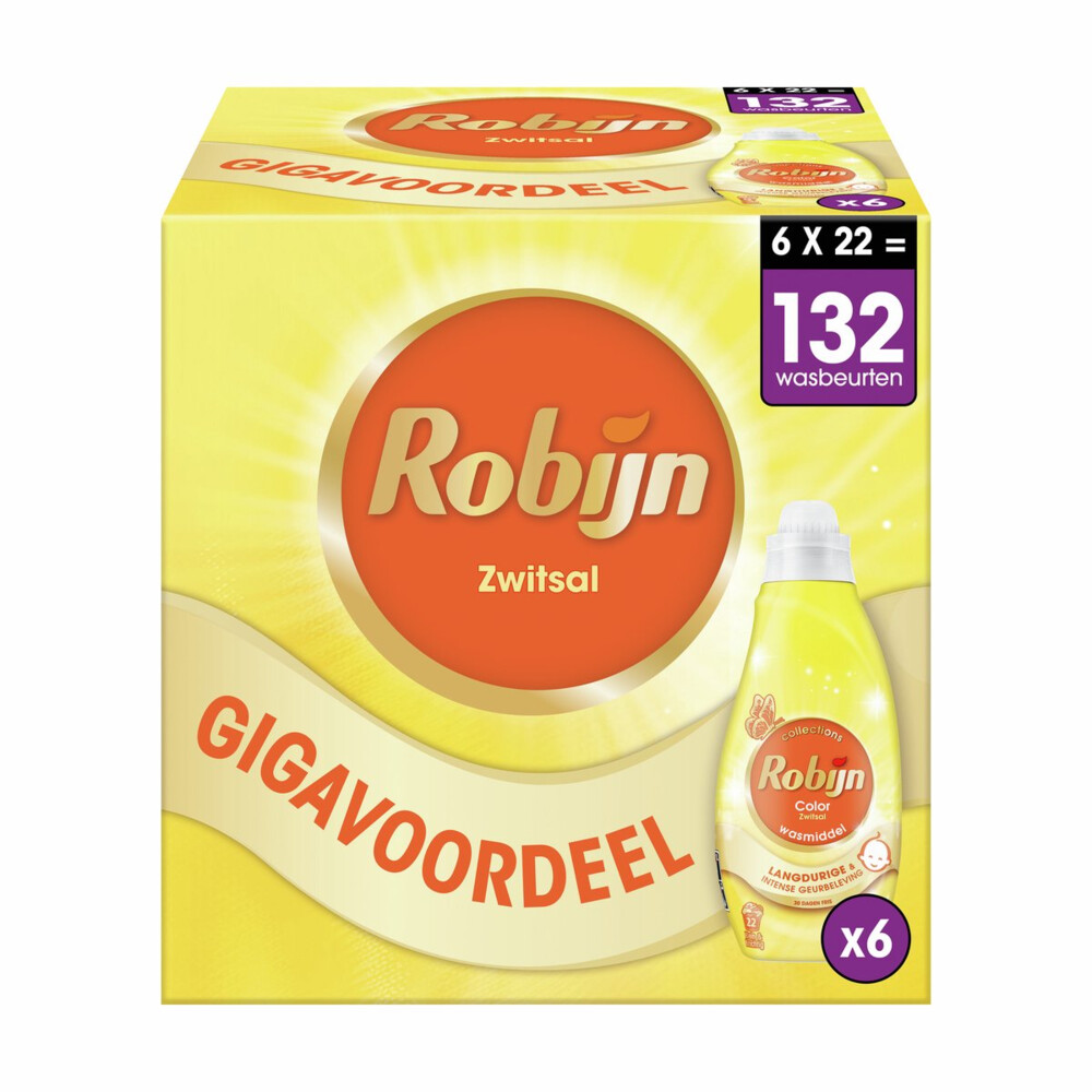 6x Robijn Klein & Krachtig Wasmiddel Zwitsalgeur 22 Wasbeurten 665 ml