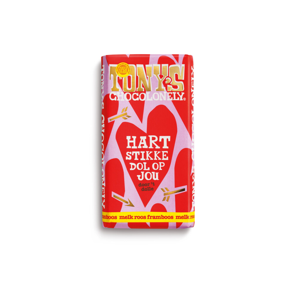 Tony's Chocolonely Giftbar Liefde Melk Roos Framboos 180 gr
