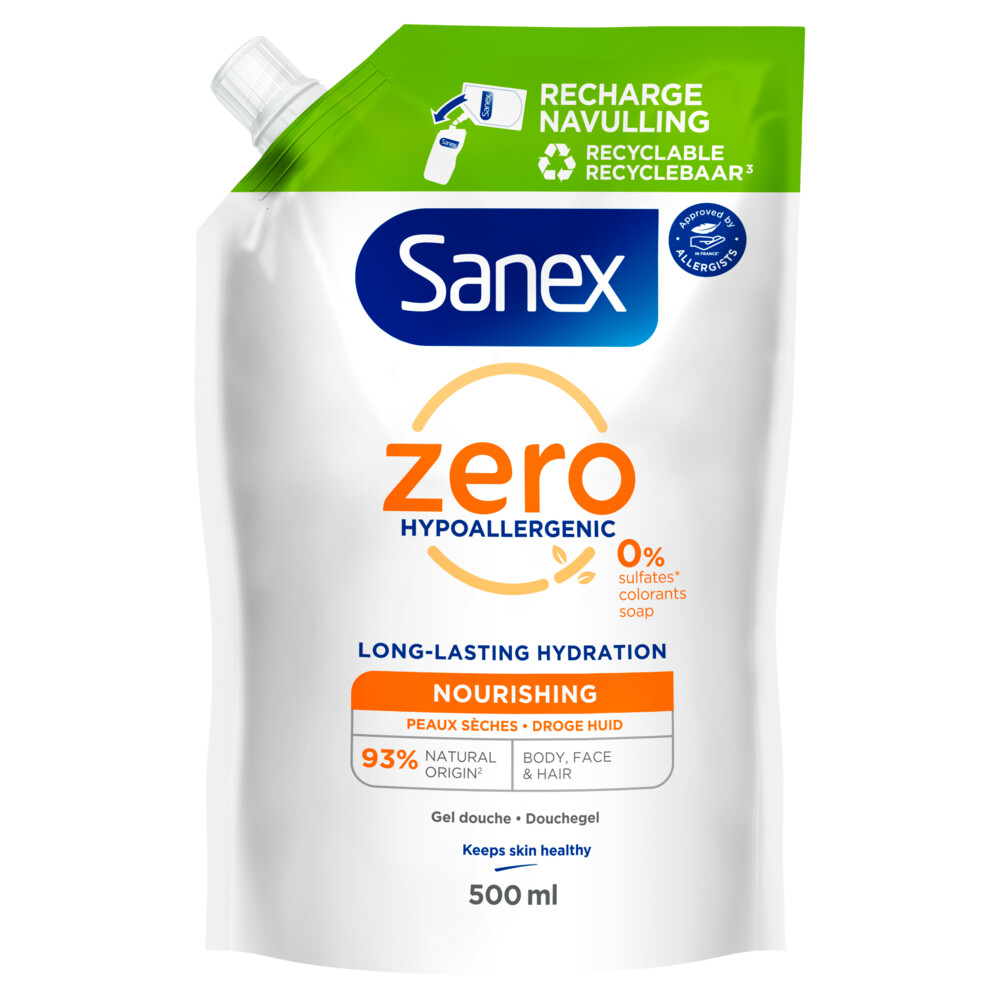 2+2 gratis: Sanex Douchegel Navulzak Zero% Nourishing 500 ml