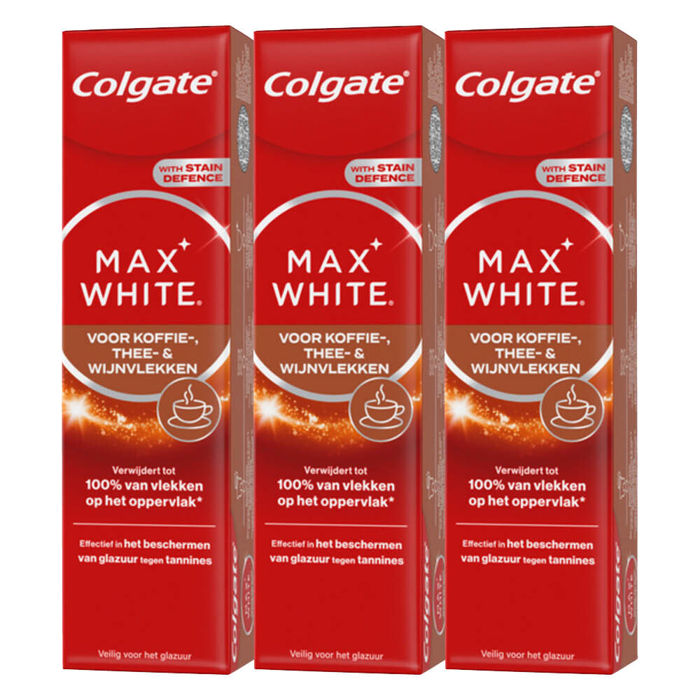 3x Colgate Tandpasta Max White For Coffee, Tea & Wine 75 ml