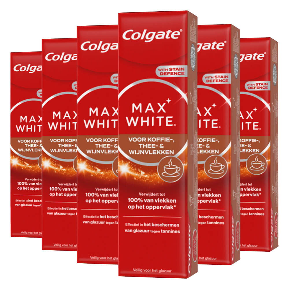 6x Colgate Tandpasta Max White For Coffee, Tea & Wine 75 ml