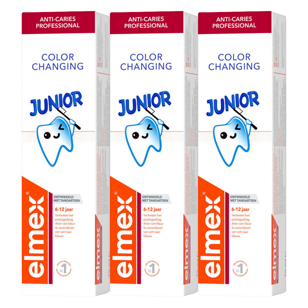 3x Elmex Tandpasta Junior (6-12 Jaar) Colour Changing 75 ml