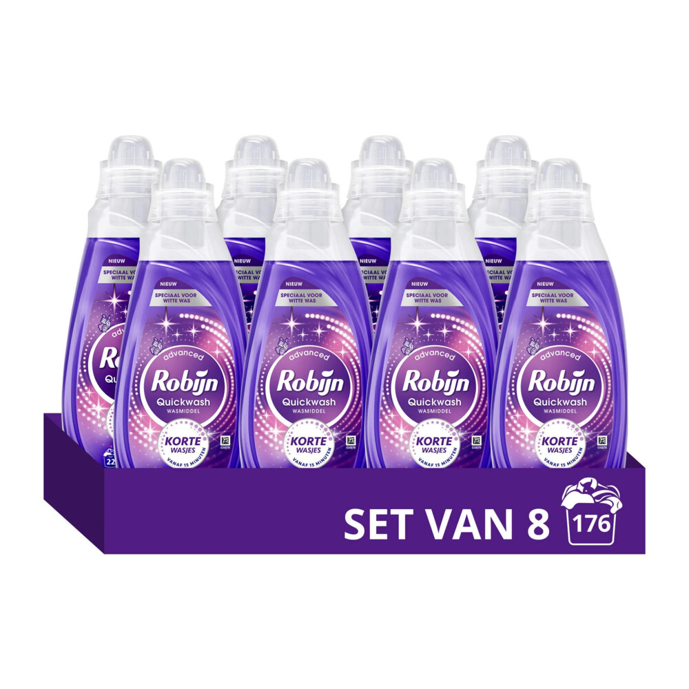 8x Robijn Advanced Quickwash Vloeibaar Wasmiddel Optimum White 22 Wasbeurten 837 ml