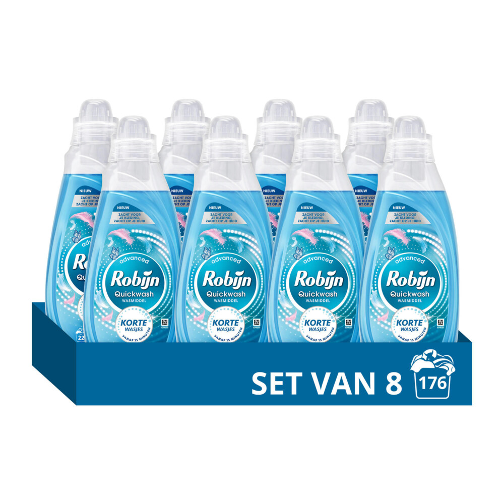8x Robijn Advanced Quickwash Vloeibaar Wasmiddel Puur & Zacht 22 Wasbeurten 837 ml