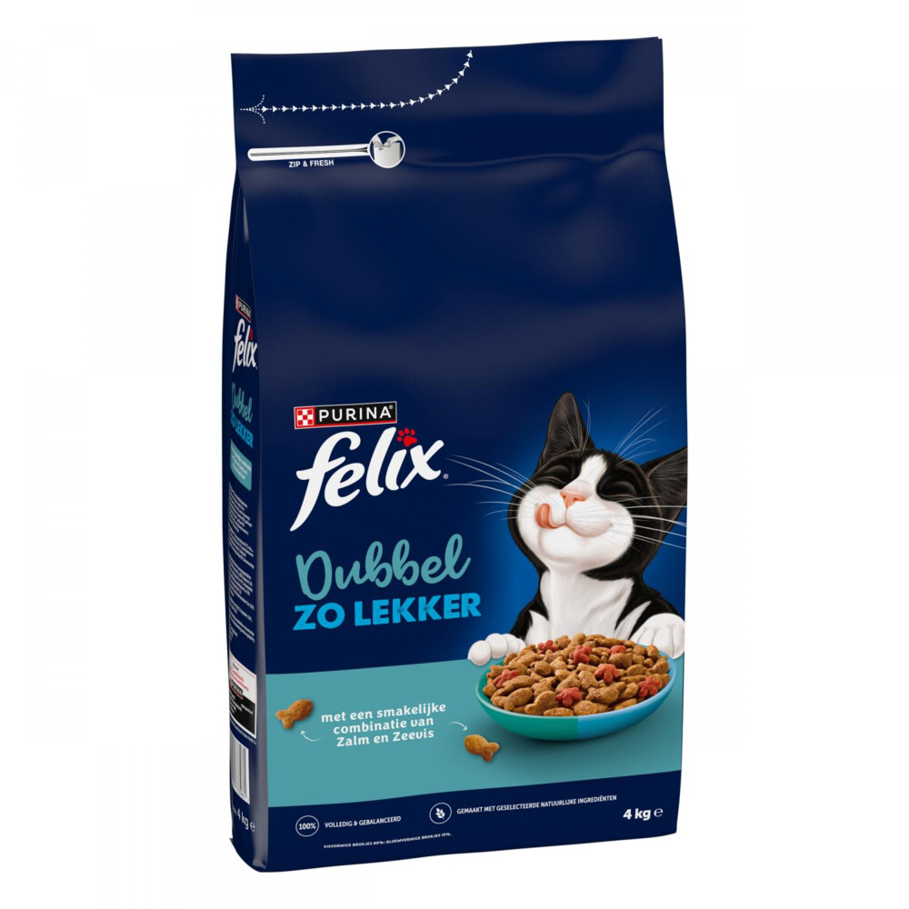 4x Felix Kattenvoer Droog Dubbel Zo Lekker Adult Zalm&Zeevis 4 kg
