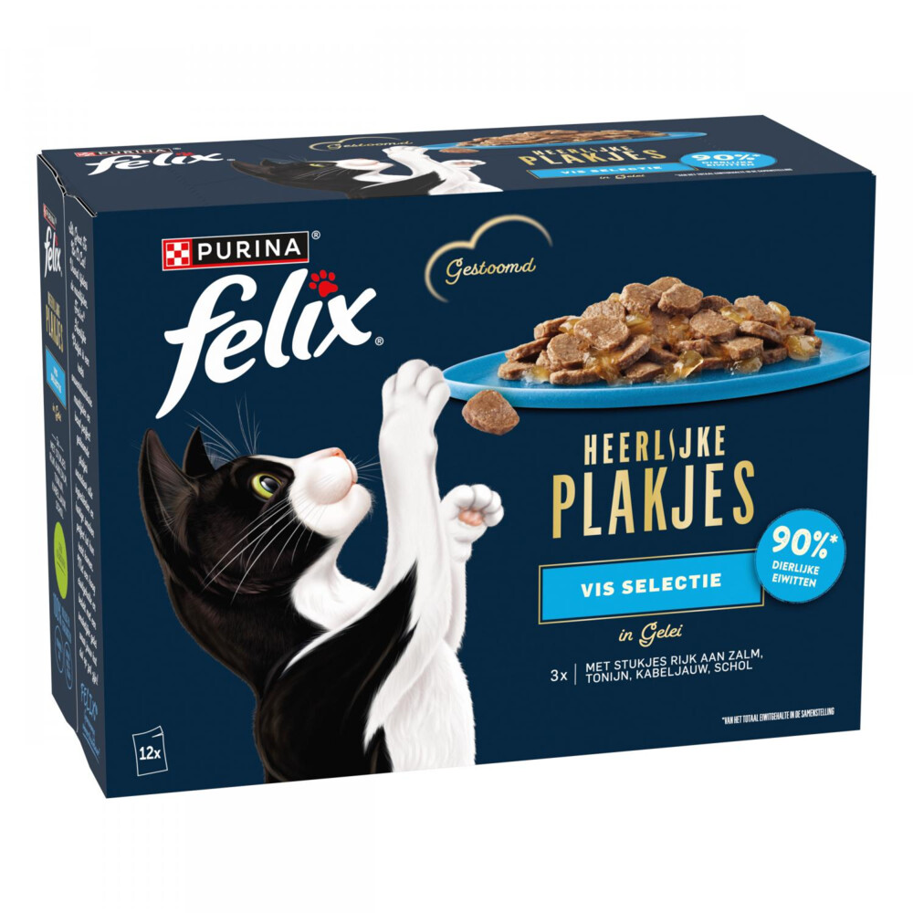Felix Kattenvoer Nat Heerlijke Plakjes Gelei Vis Selectie Multipack 12x80 gr