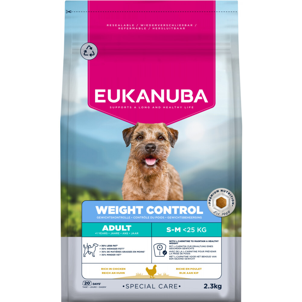3x Eukanuba Hondenvoer Droog Special Care Adult Small/Medium Weight Control 2,3 kg