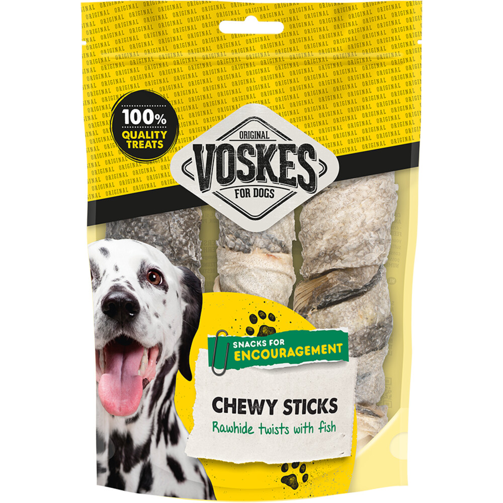 10x Voskes Hondensnack Rawhide Sticks Vis 3 stuks