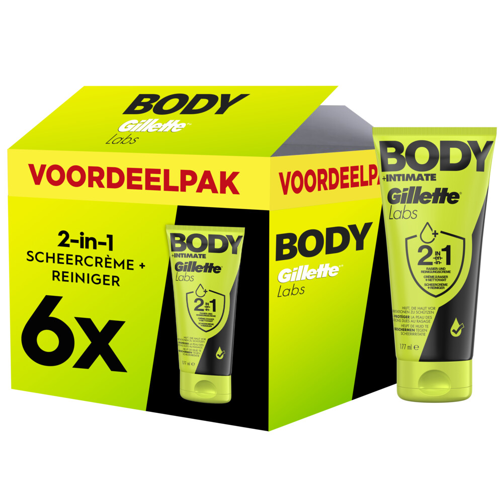 6x Gillette Labs Body+ Intimate 2-in-1 Lichaamsscheercrème en Reiniger 177 ml