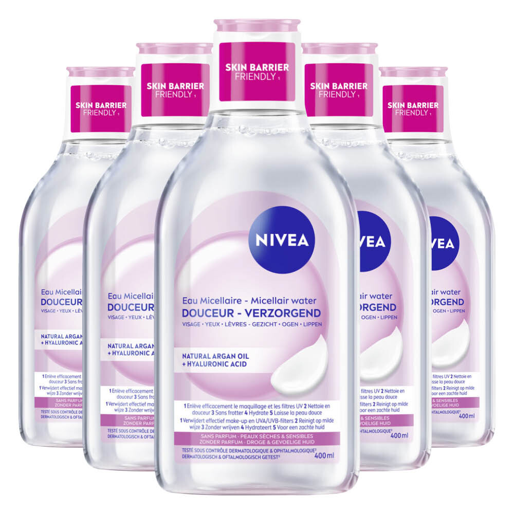 5x NIVEA Caring Micellair Water Droge Huid 400 ml