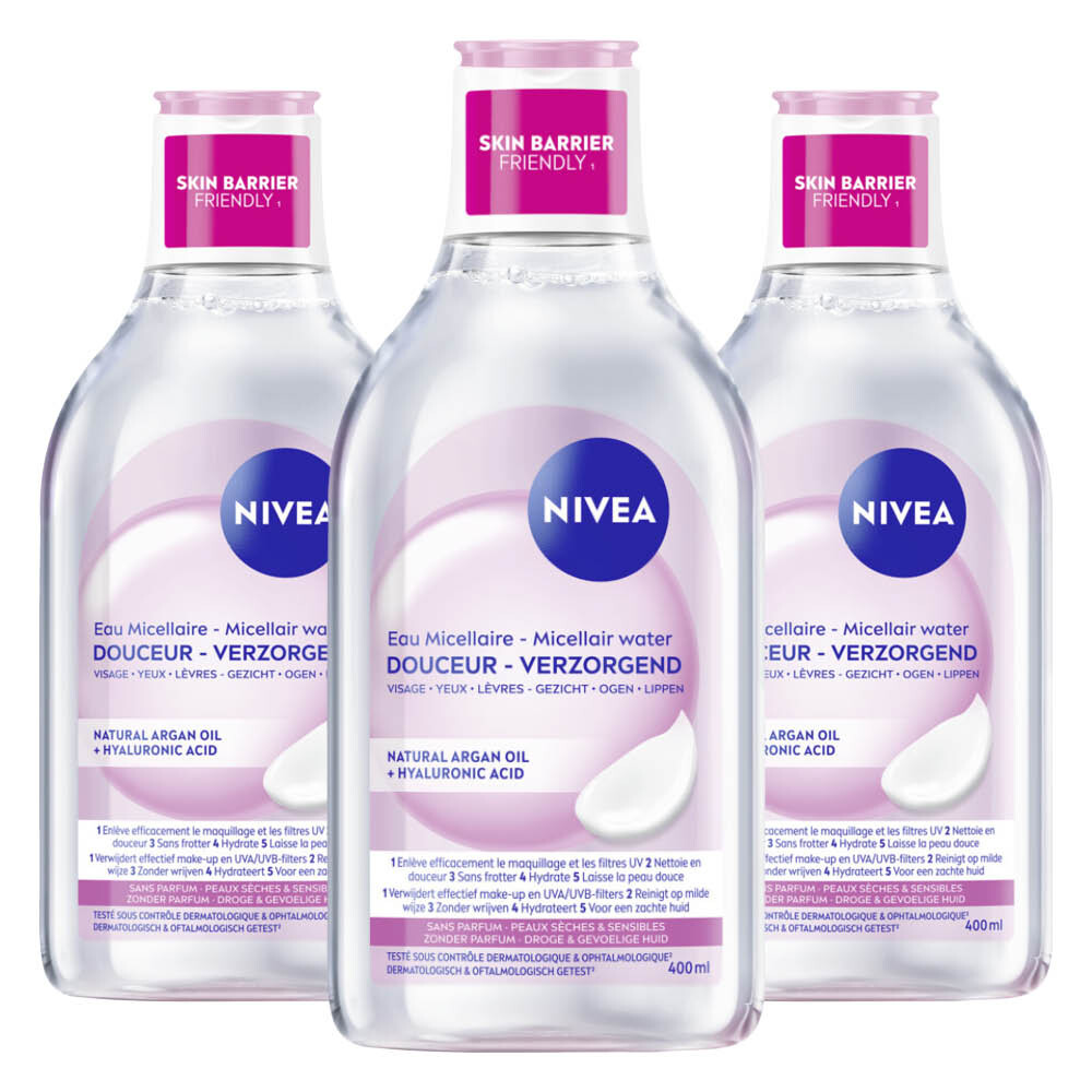 3x NIVEA Caring Micellair Water Droge Huid 400 ml