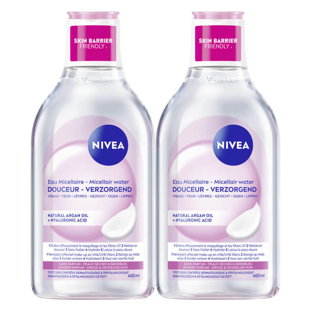 2x NIVEA Caring Micellair Water Droge Huid 400 ml