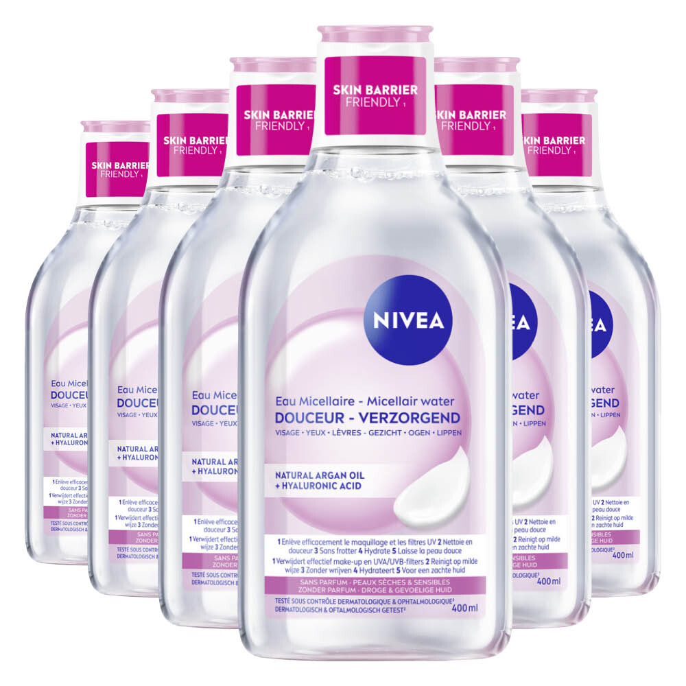 6x NIVEA Caring Micellair Water Droge Huid 400 ml