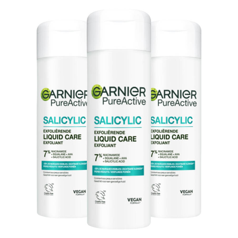 3x Garnier PureActive Exfoliërende Liquid Care Salicylic 120 ml