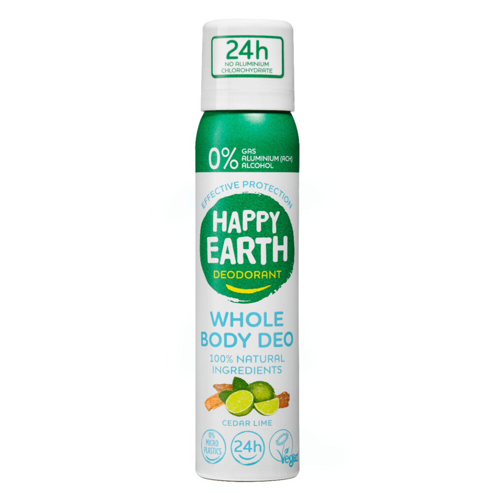 Happy Earth 100% Natuurlijke Body Deo Spray Cedar Lime 100 ml