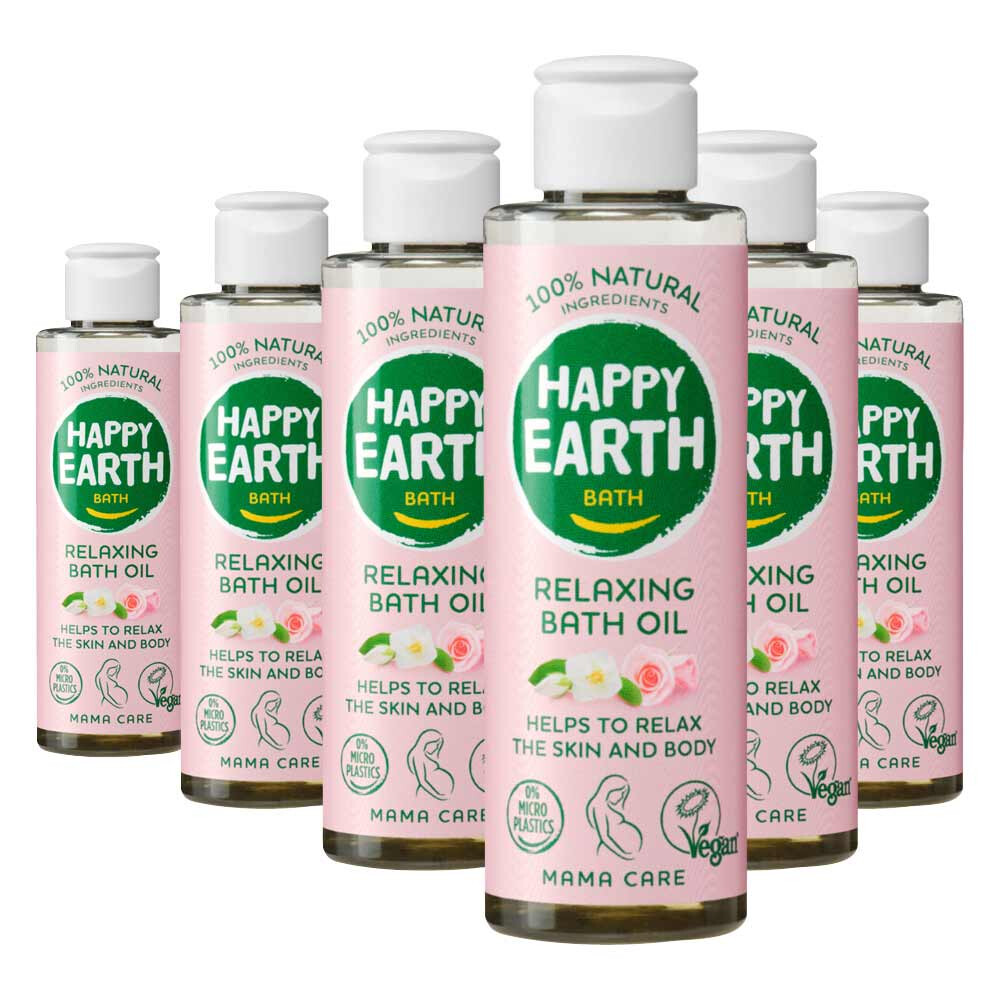 6x Happy Earth 100% Natuurlijke Mama Care Relaxing Badolie 150 ml