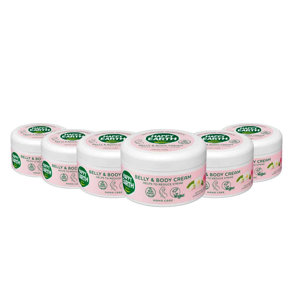 6x Happy Earth 100% Natuurlijke Mama Care Buik- en Lichaamscrème 200 ml