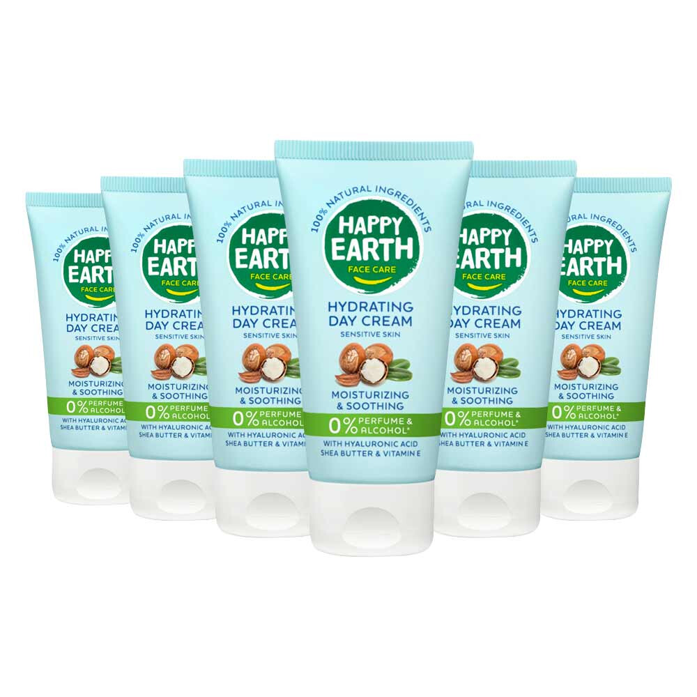 6x Happy Earth 100% Natuurlijke Hydraterende Dagcrème 50 ml