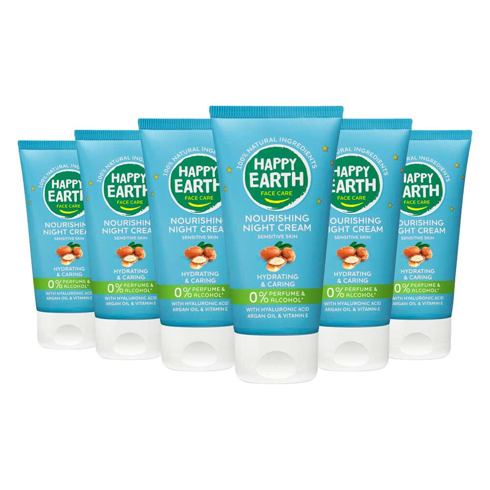 6x Happy Earth 100% Natuurlijke Voedende Nachtcrème 50 ml