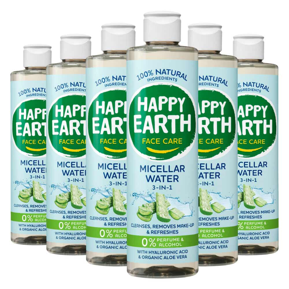 6x Happy Earth 100% Natuurlijke Micellair Water 3-In-1 300 ml