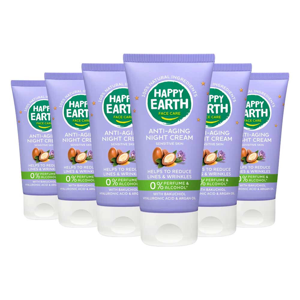 6x Happy Earth 100% Natuurlijke Anti-Age Nachtcrème 50 ml
