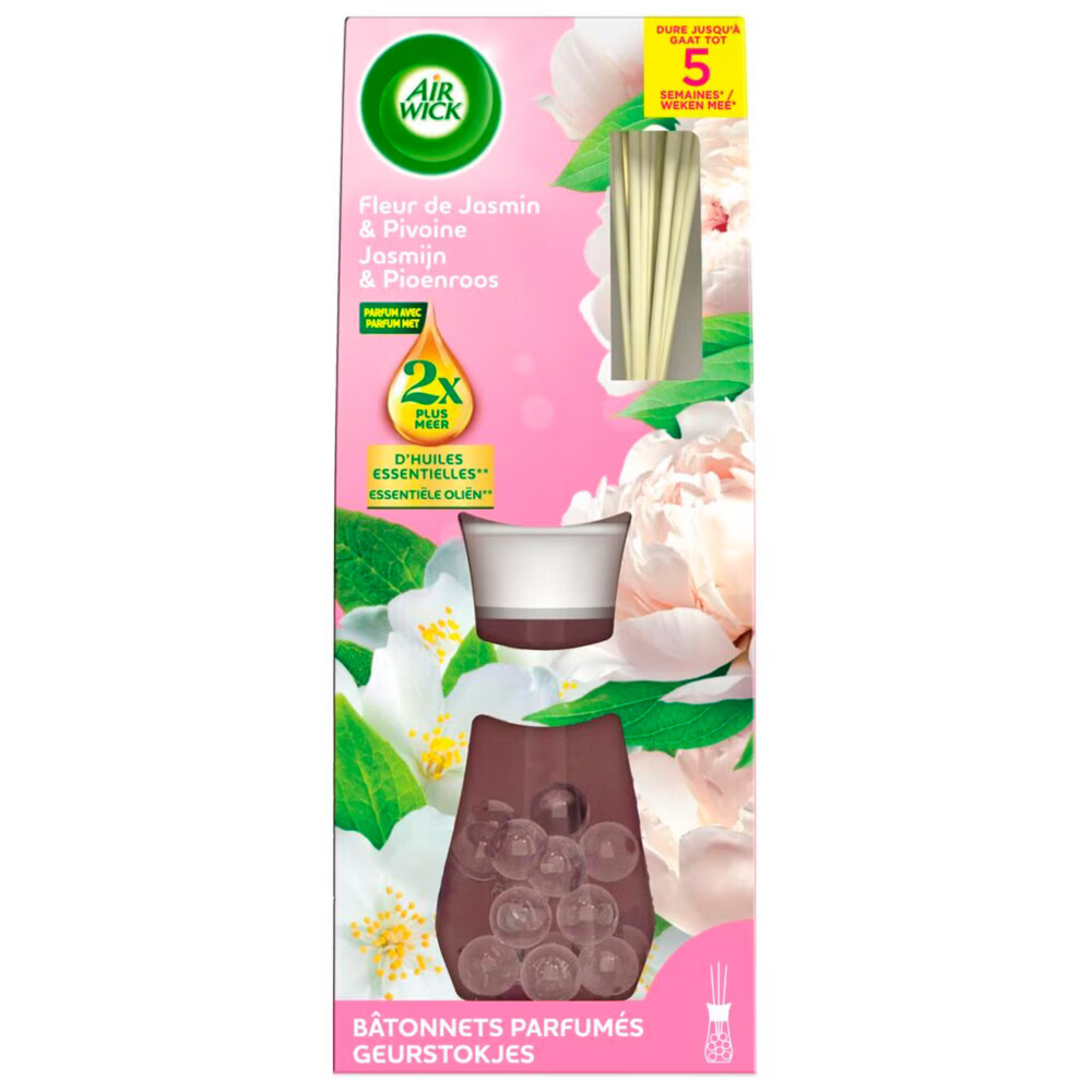 5x Air Wick Reeds Essential Oils Geurstokjes Jasmijn & Pioenroos 25 ml