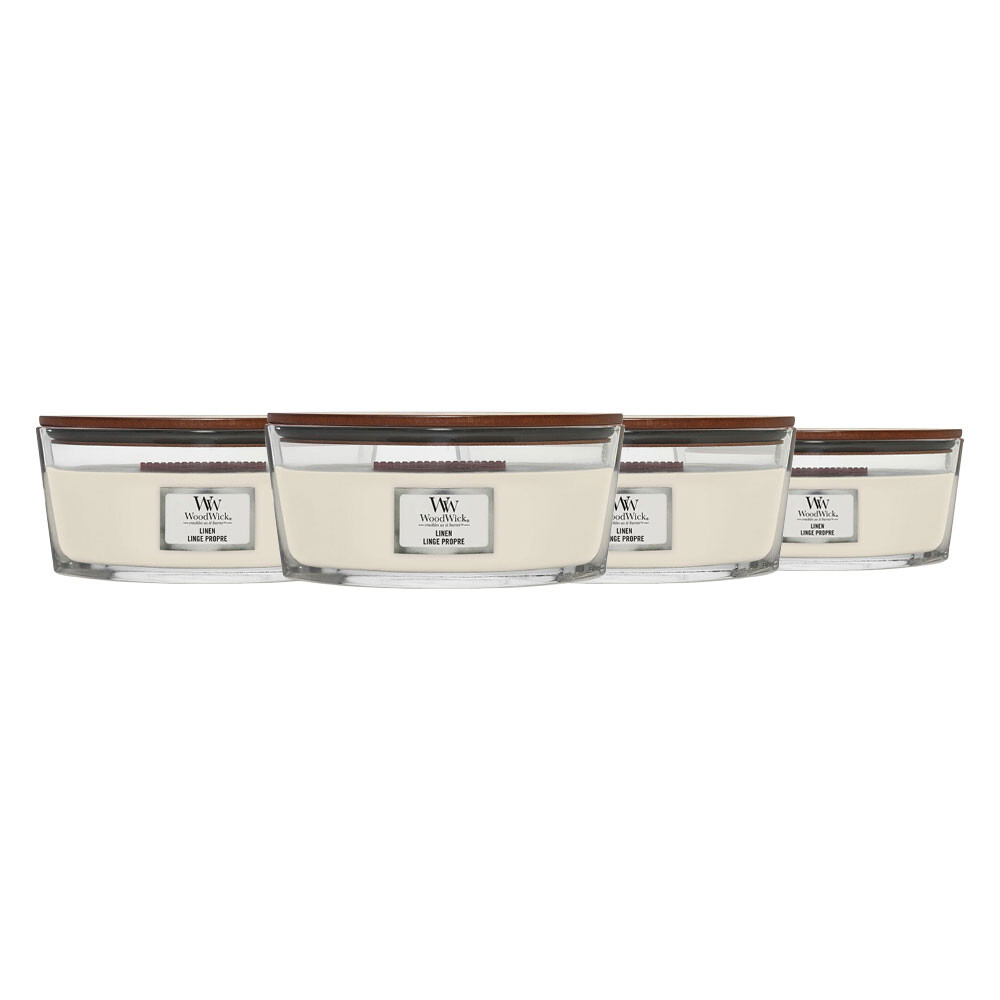 4x WoodWick Geurkaars Ellipse Linen 454 gr