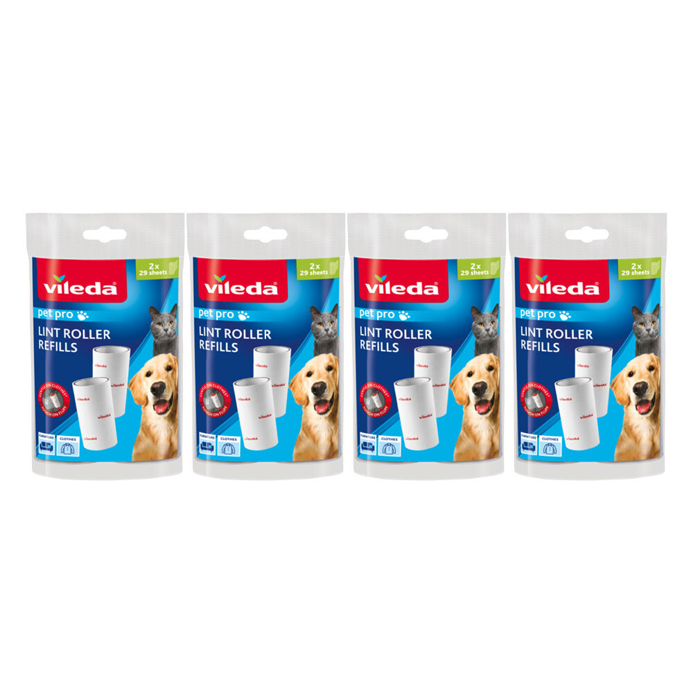 4x Vileda PetPro Kleefborstel Vervanging 2 x 29 bladen 2 navullingen