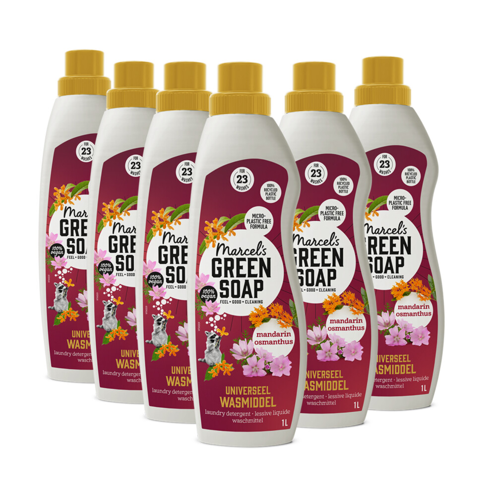6x Marcel's Green Soap Wasmiddel Mandarin & Osmanthus 23 Wasbeurten 1 Liter