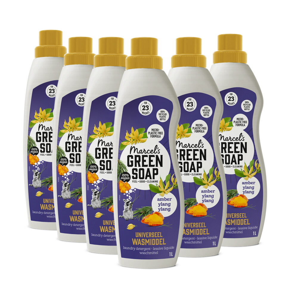 6x Marcel's Green Soap Wasmiddel Amber & Ylang Ylang 23 Wasbeurten 1 liter