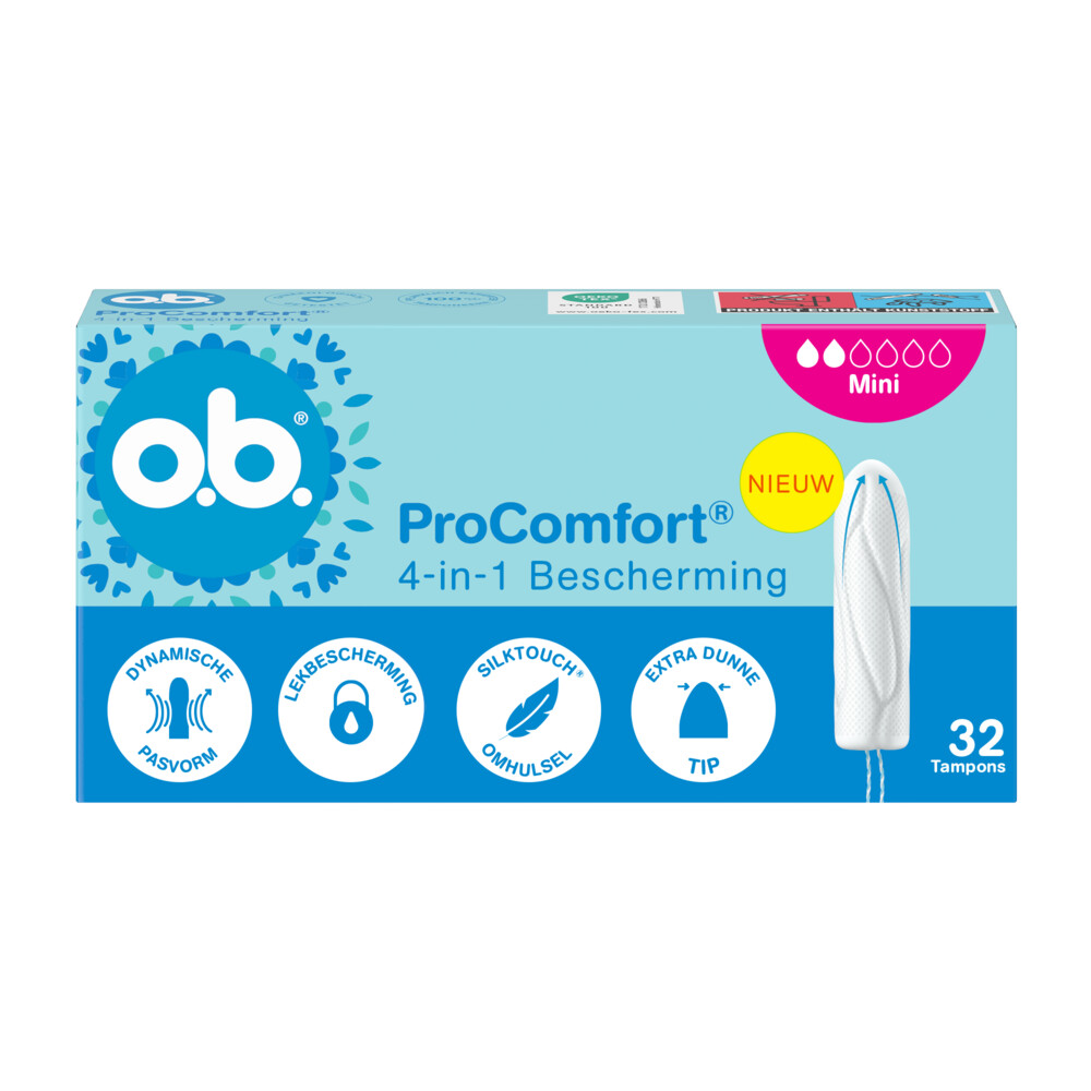 2+1 gratis: o.b. Pro Comfort Advanced Mini Tampons 32 stuks