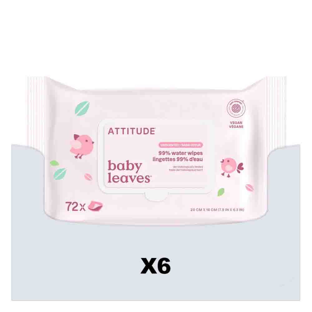 6x Attitude Baby Leaves 99% Waterwipes 72 stuks