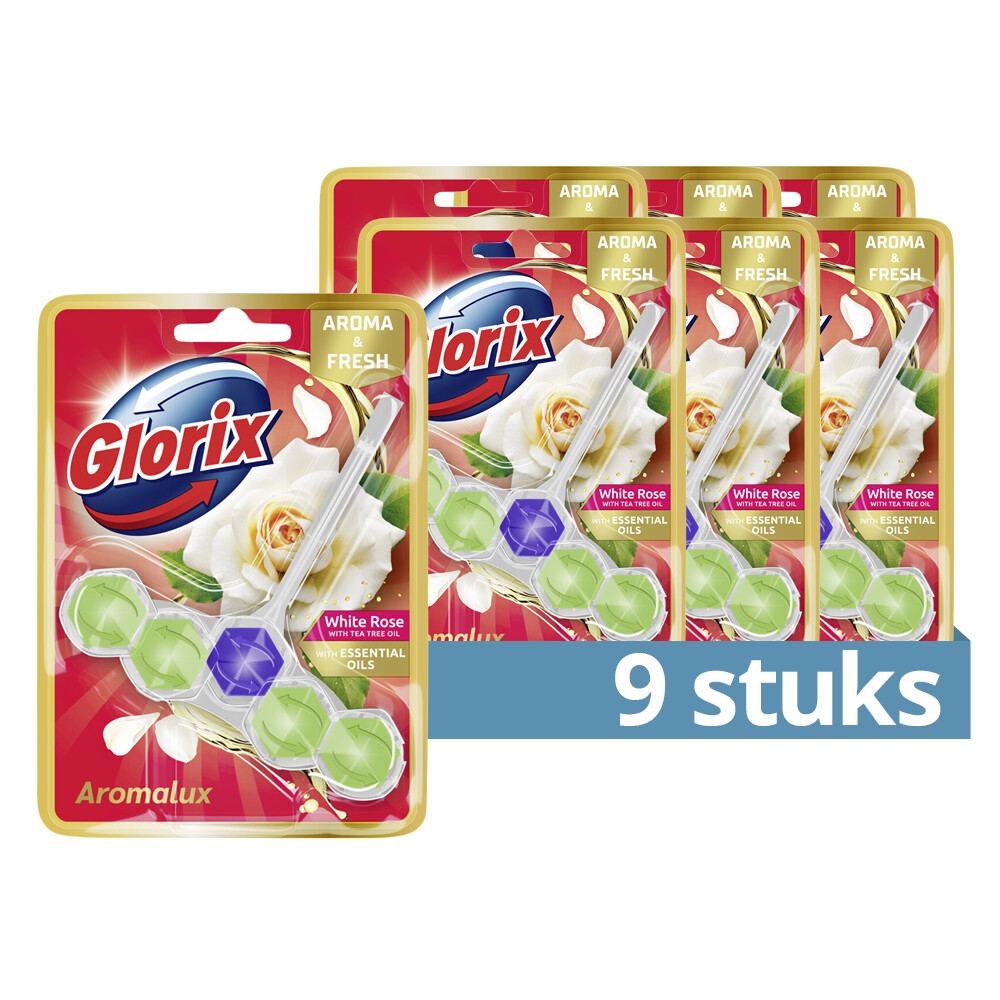 9x Glorix Toiletblok Aroma & Fresh White Rose