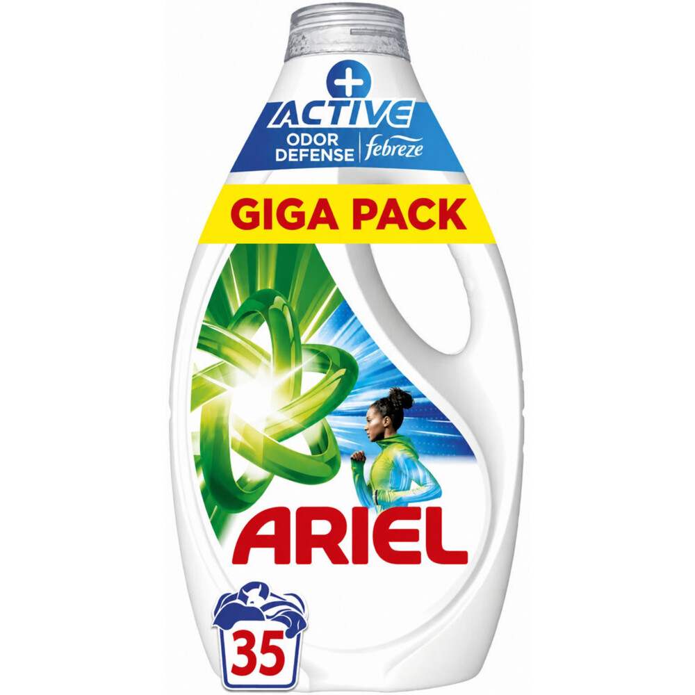 1+2 gratis: Ariel Vloeibaar Wasmiddel Active + Odor Defense 35 Wasbeurten 1575 ml