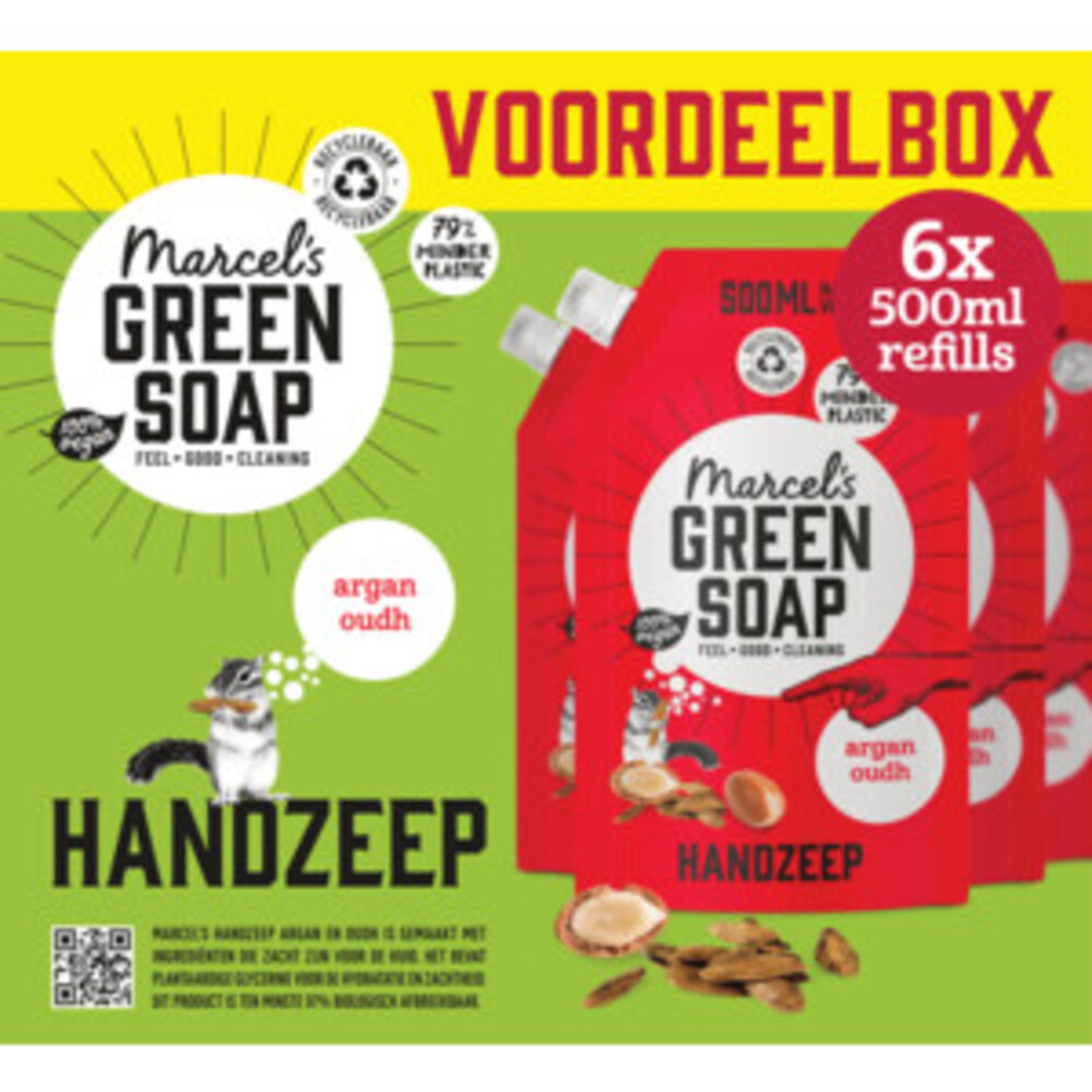 Marcel's Green Soap Handzeep Navulling Voordeelbox Argan & Oudh 6 x 500 ml