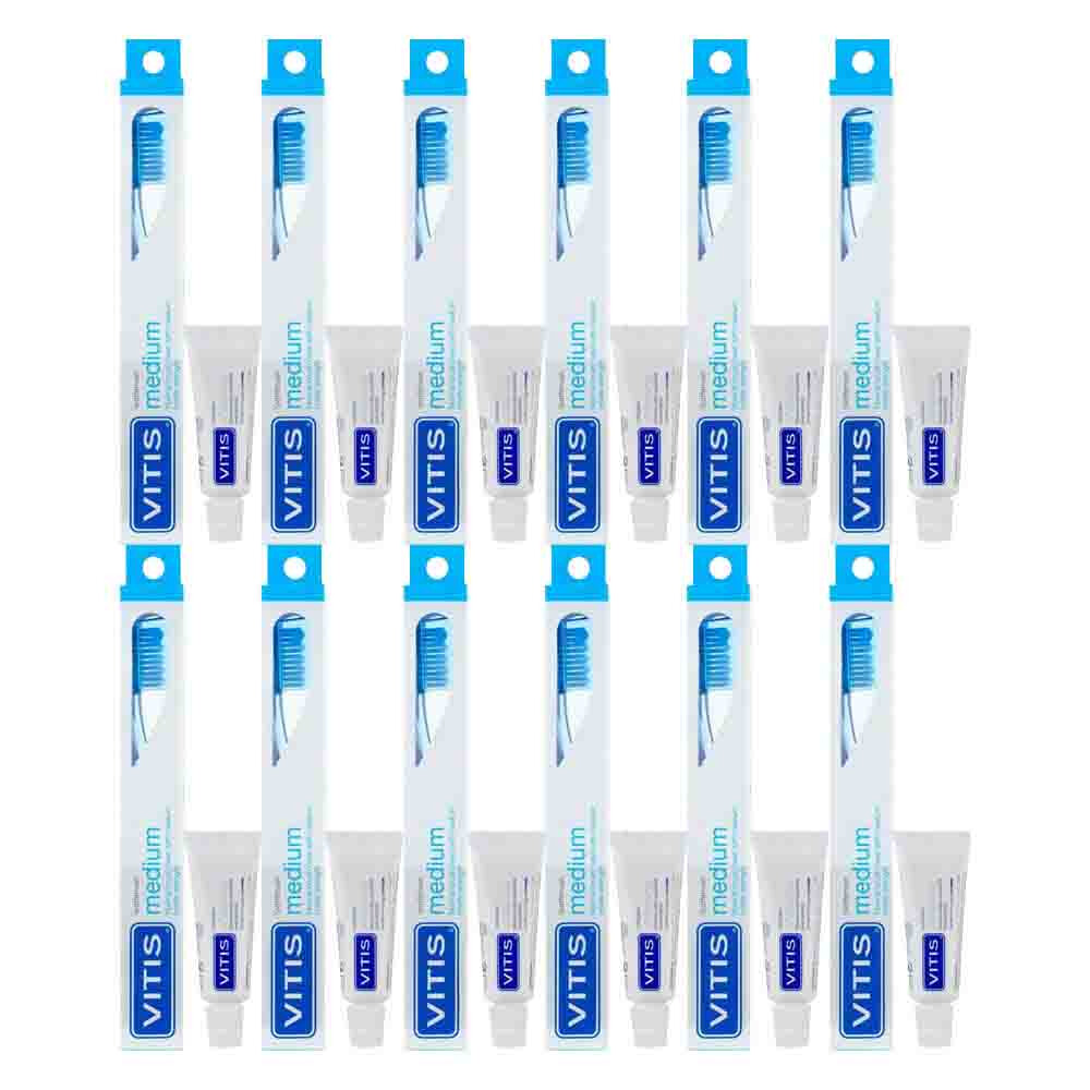 12x Vitis Tandenborstel + Mini Tandpasta Whitening