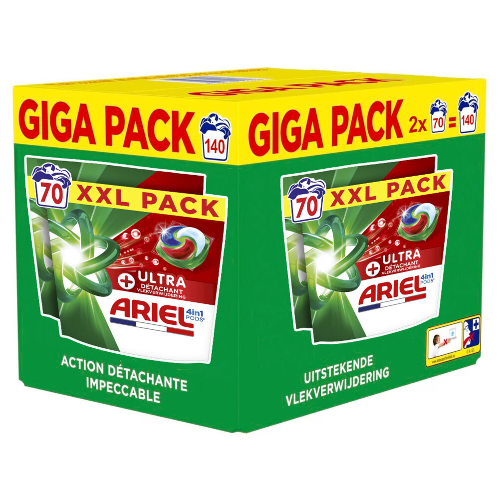 2x Ariel 4in1 Wasmiddel Pods Ultra Vlekverwijderaar 70 stuks
