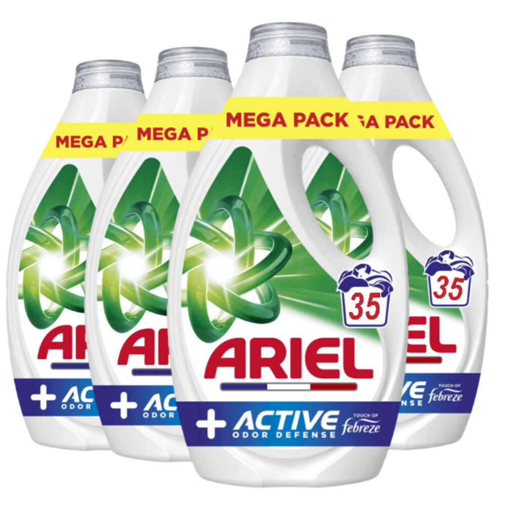 4x Ariel Vloeibaar Wasmiddel Active + Odor Defense 35 Wasbeurten 1575 ml